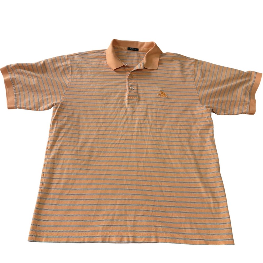Marbas Italy Filo di Scozia Polo Shirt Mens M 50 Orange Striped Mercerized Golf